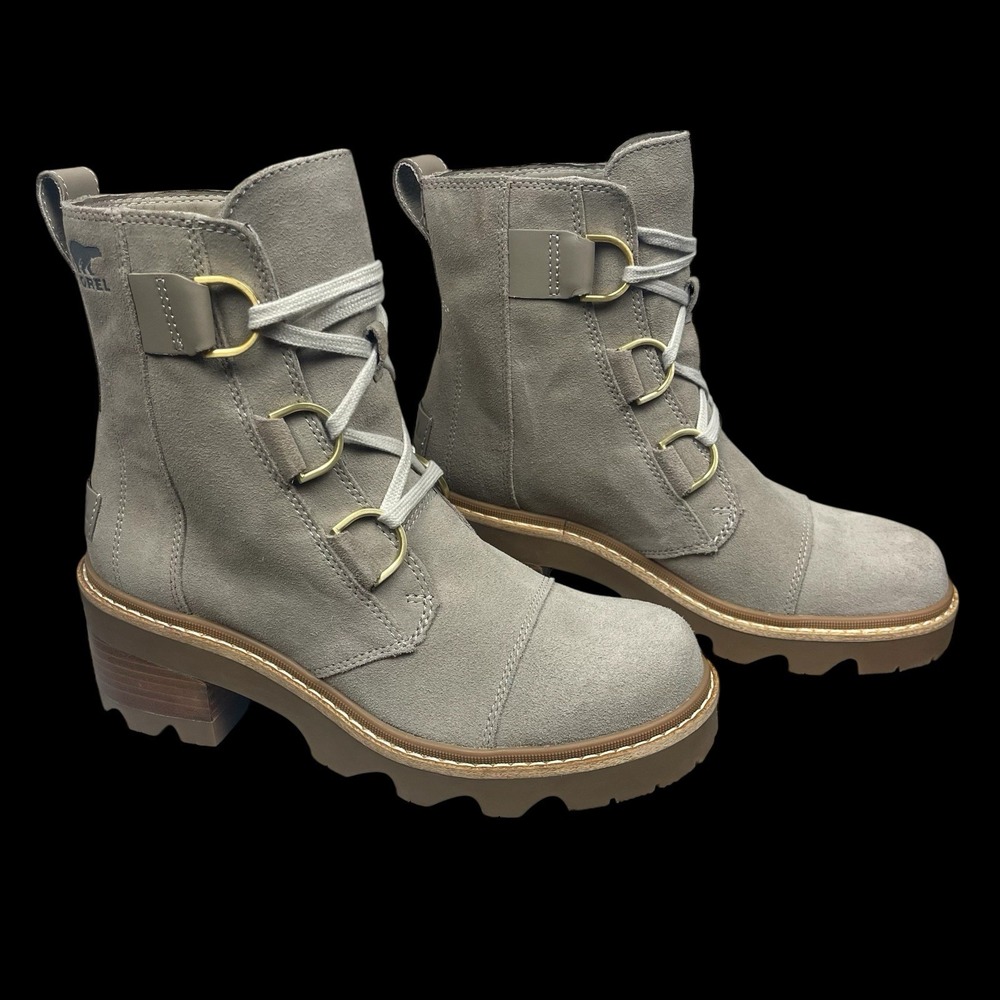 SOREL Women's Suede Leather Joan Now Lace Boots  Omega Taupe Womens 8 Chunky